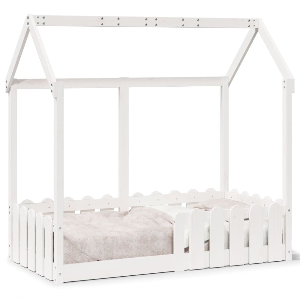 vidaXL Barnsäng med husram vit 70x140 cm massiv furu
