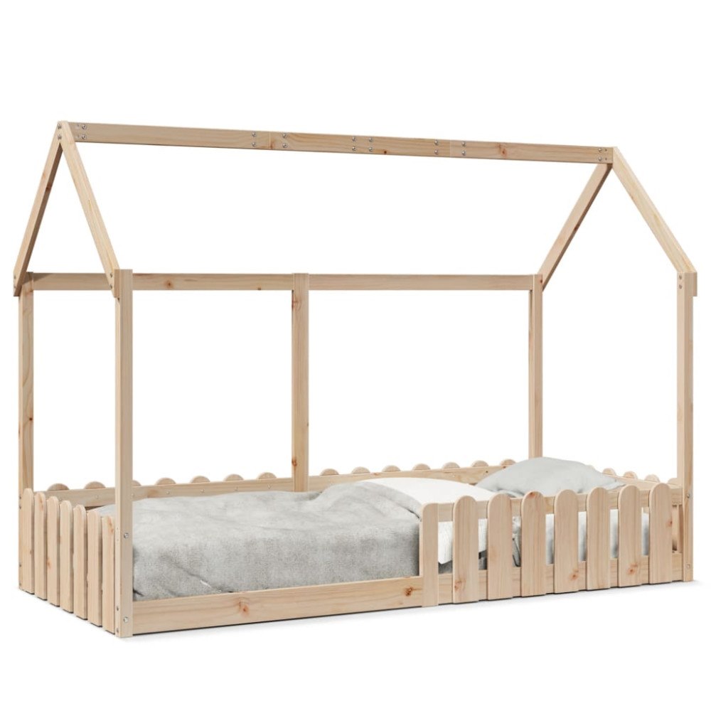 vidaXL Barnsäng med husram 90x190 cm massiv furu