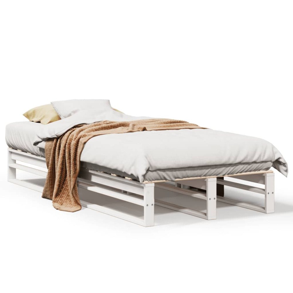 vidaXL Sängram utan madrass vit 90x200 cm massiv furu