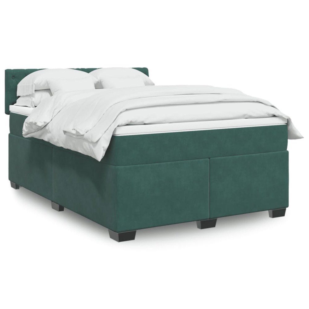 vidaXL Ramsäng med madrass mörkgrön 140x190 cm sammet