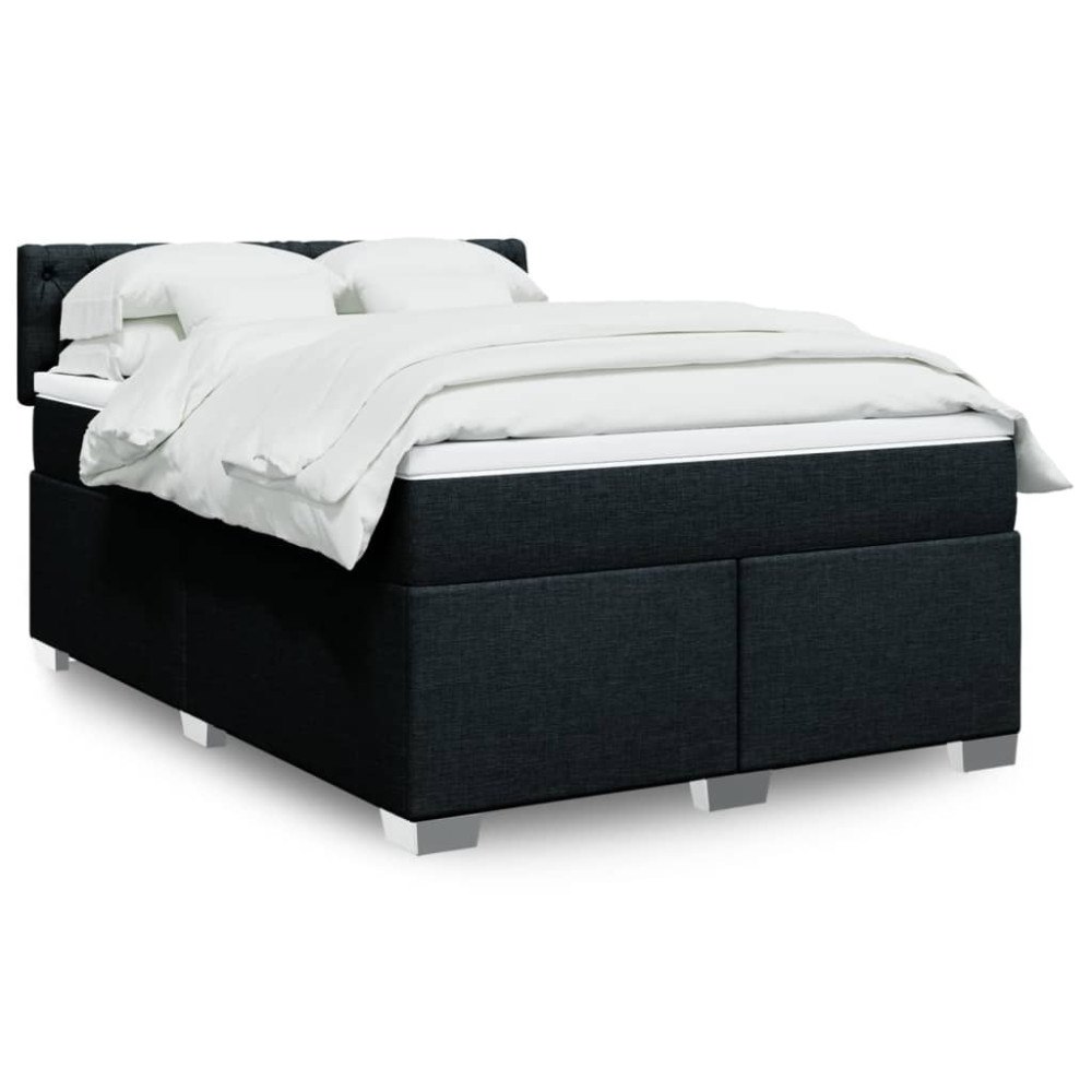 vidaXL Ramsäng med madrass svart 140x190 cm tyg