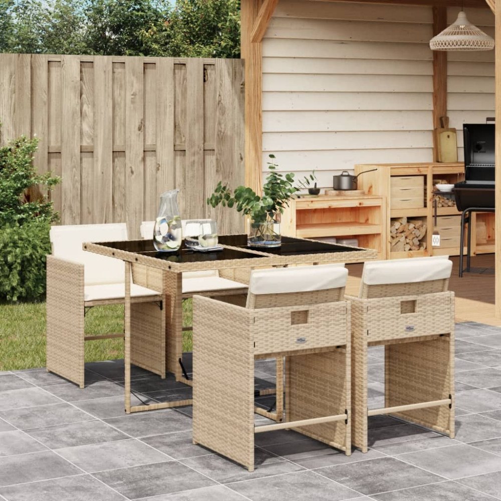 vidaXL Matgrupp för trädgården med dynor 5 delar beige konstrotting