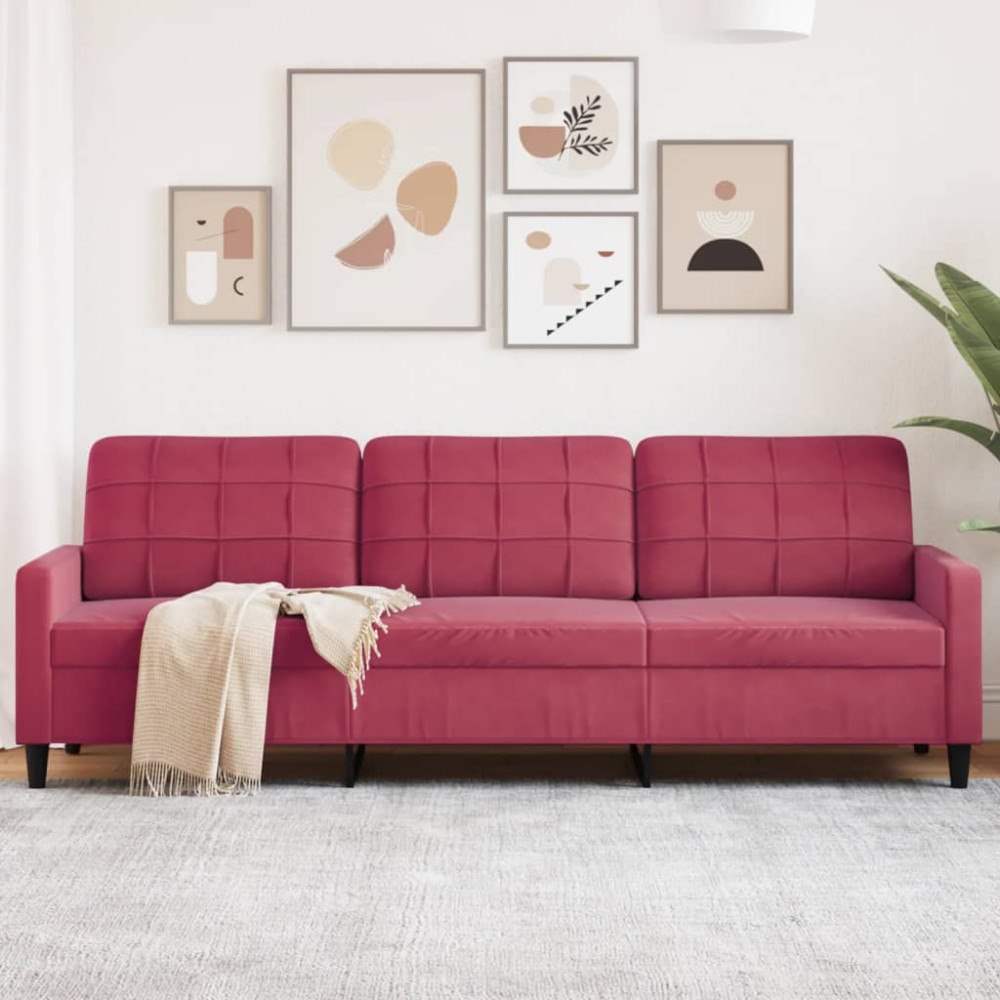 vidaXL 3-sitssoffa vinröd 210 cm sammet