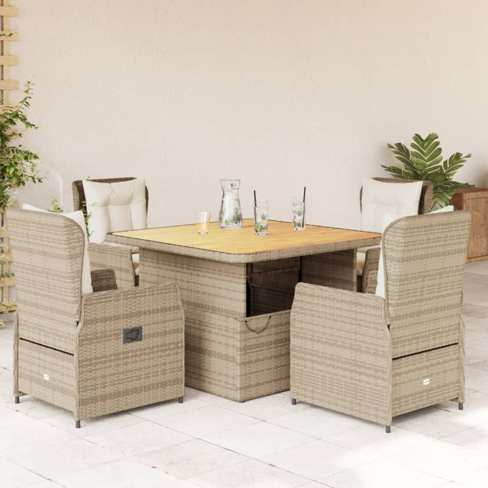 vidaXL Matgrupp för trädgården med dynor 5 delar beige konstrotting