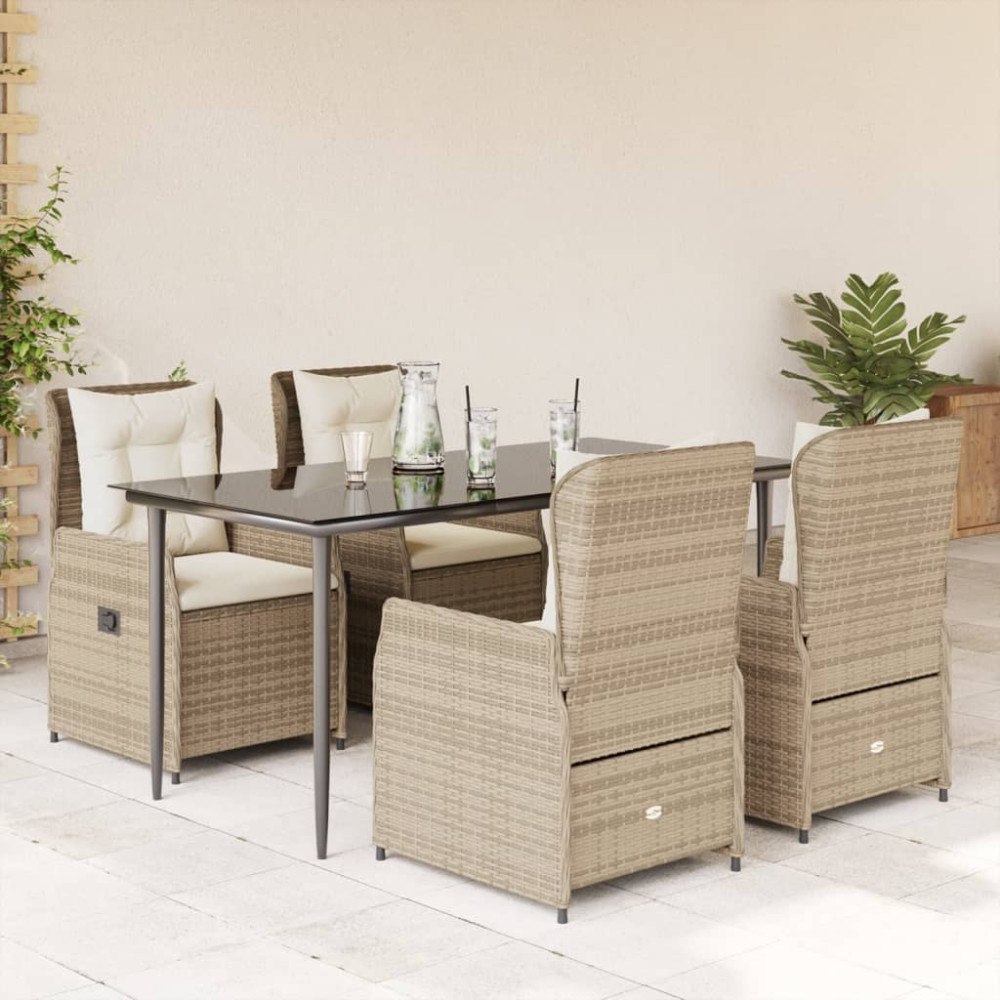 vidaXL Matgrupp för trädgården med dynor 5 delar beige konstrotting
