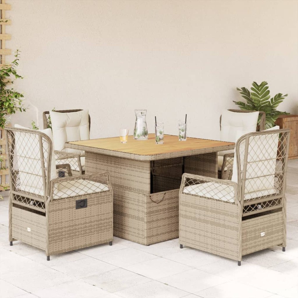 vidaXL Matgrupp för trädgården med dynor 5 delar beige konstrotting
