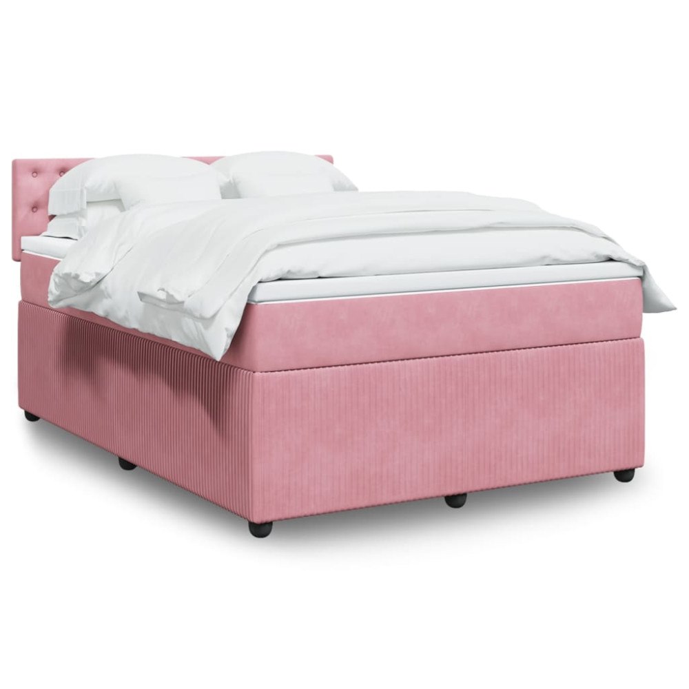 vidaXL Ramsäng med madrass rosa 160x200 cm sammet