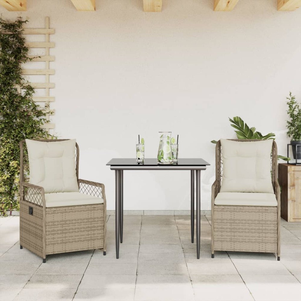 vidaXL Matgrupp för trädgården 3 delar med dynor beige konstrotting