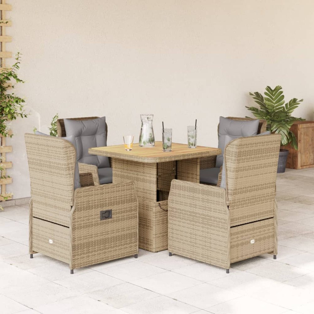 vidaXL Matgrupp för trädgården med dynor 5 delar beige konstrotting