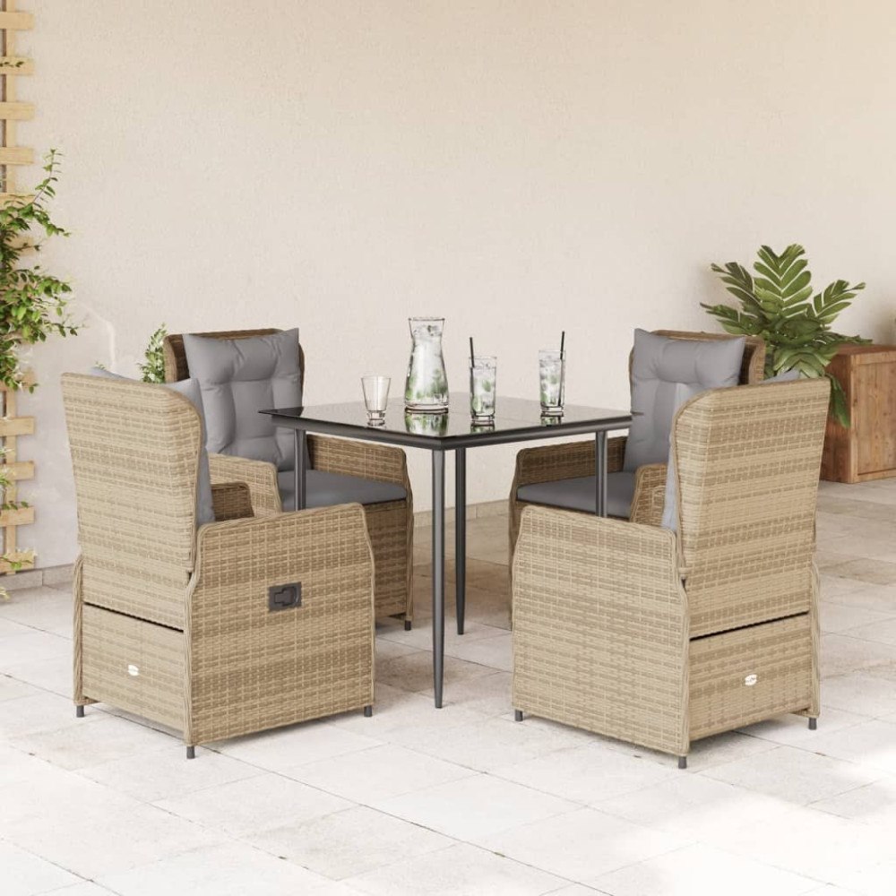 vidaXL Matgrupp för trädgården med dynor 5 delar beige konstrotting