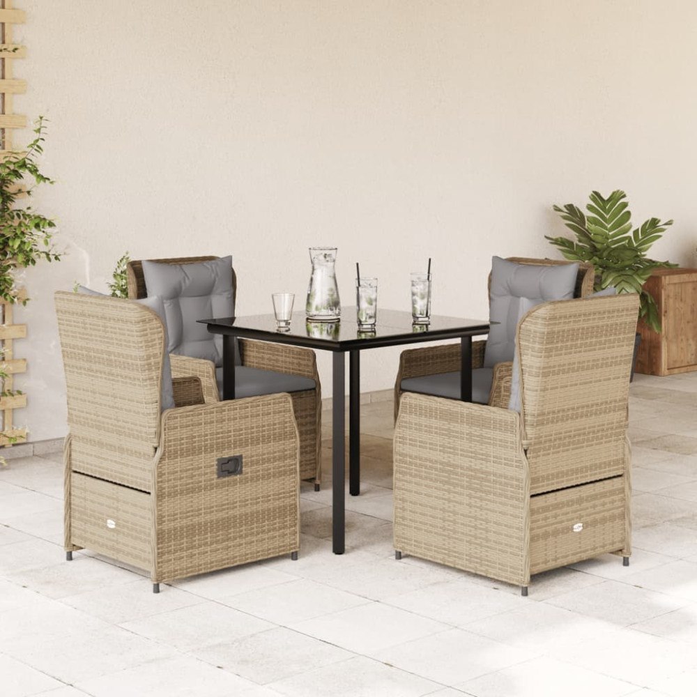 vidaXL Matgrupp för trädgården med dynor 5 delar beige konstrotting