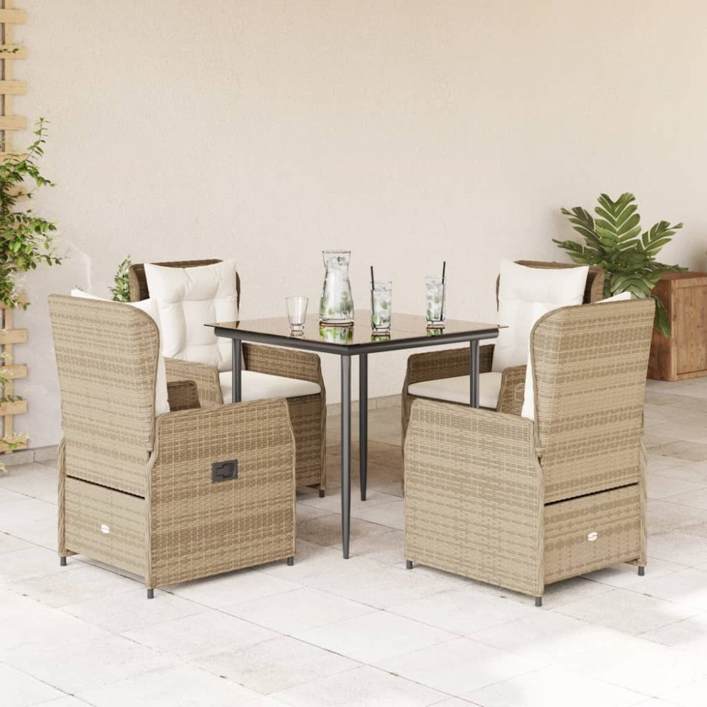 vidaXL Matgrupp för trädgården med dynor 5 delar beige konstrotting