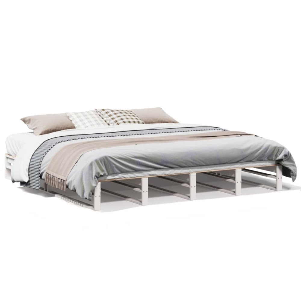 vidaXL Sängram utan madrass vit 200x200 cm massiv furu