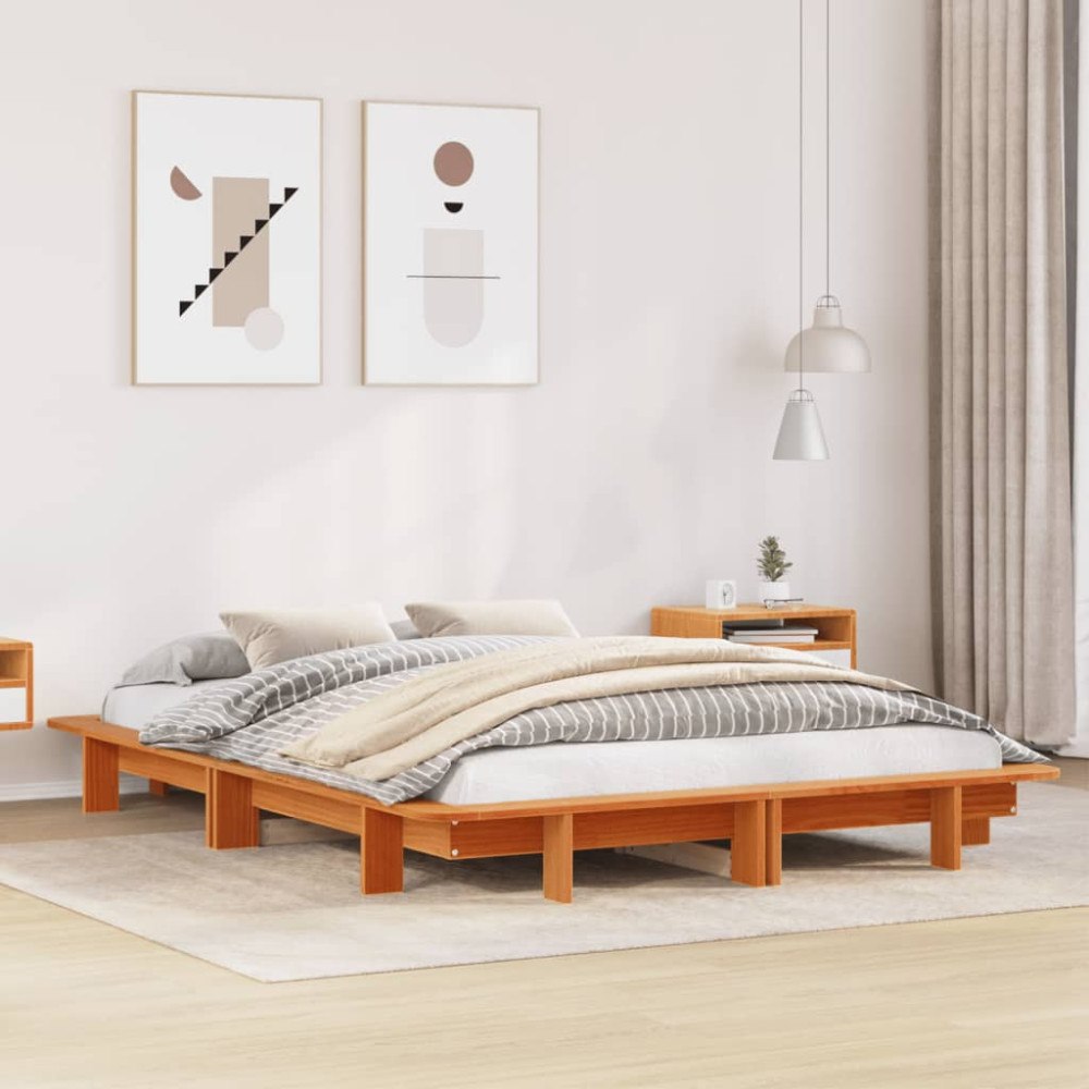 vidaXL Sängram utan madrass vaxbrun 120x190 cm massiv furu