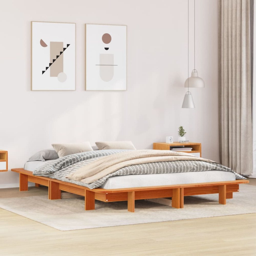 vidaXL Sängram utan madrass vaxbrun 120x200 cm massiv furu