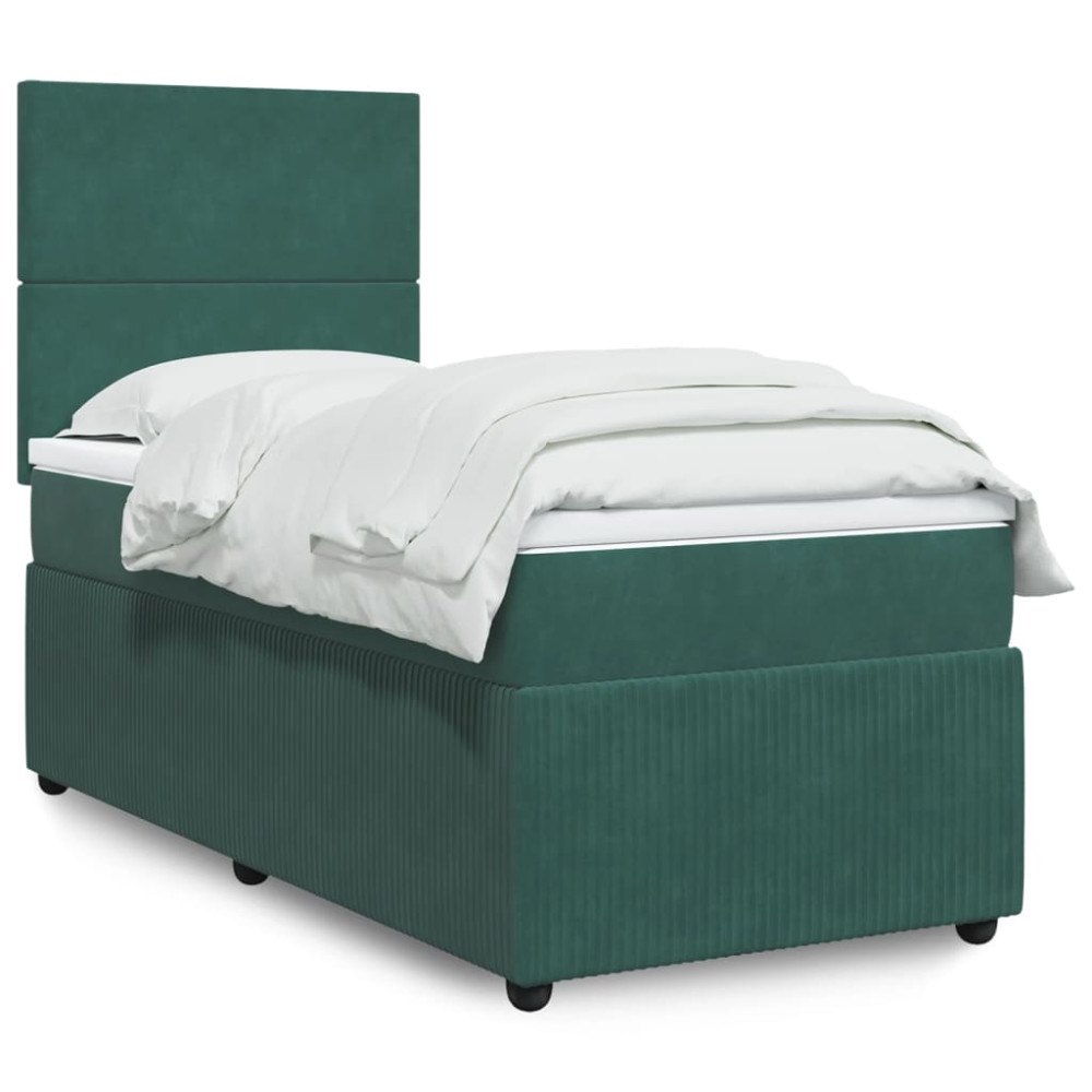 vidaXL Ramsäng med madrass mörkgrön 100x200 cm sammet