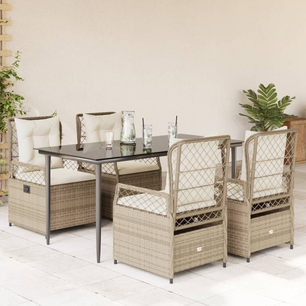 vidaXL Matgrupp för trädgården med dynor 5 delar beige konstrotting