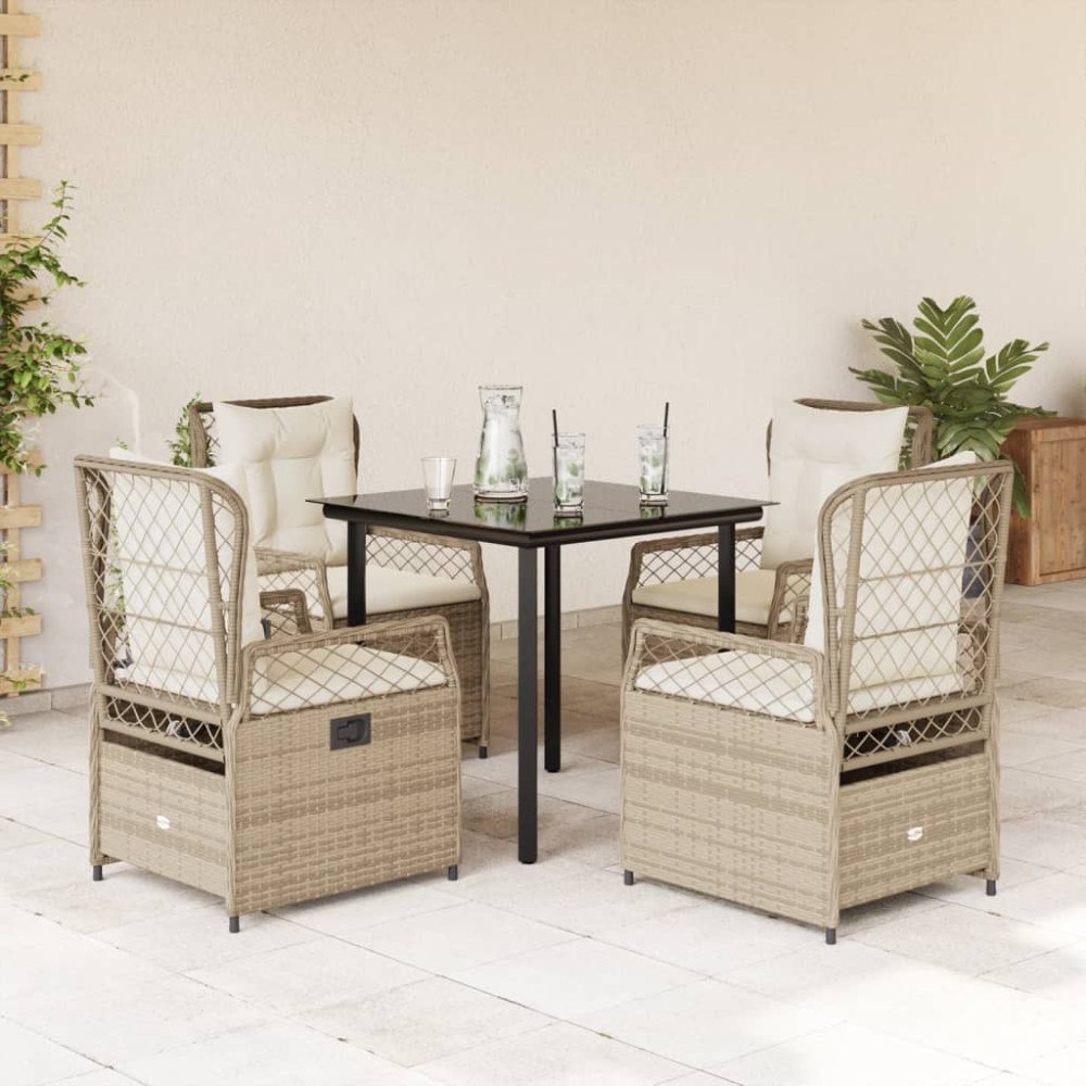 vidaXL Matgrupp för trädgården med dynor 5 delar beige konstrotting