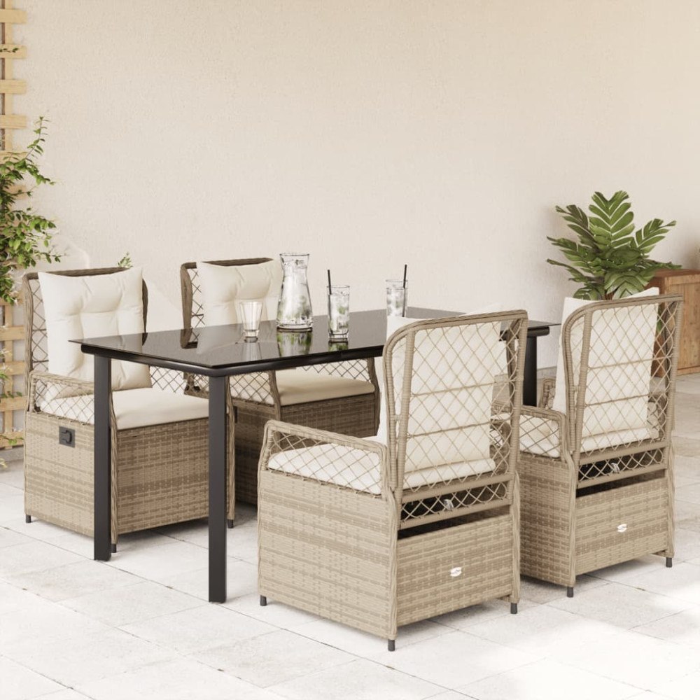 vidaXL Matgrupp för trädgården med dynor 5 delar beige konstrotting