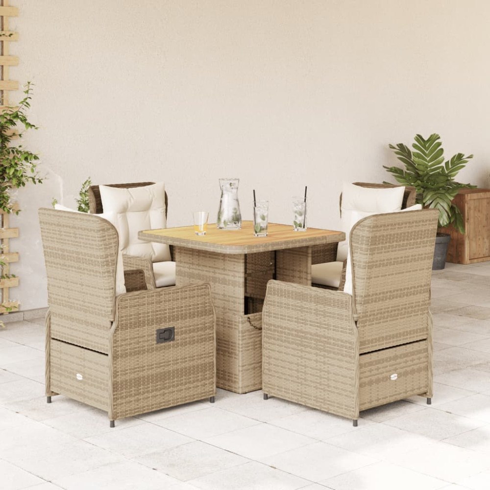 vidaXL Matgrupp för trädgården med dynor 5 delar beige konstrotting