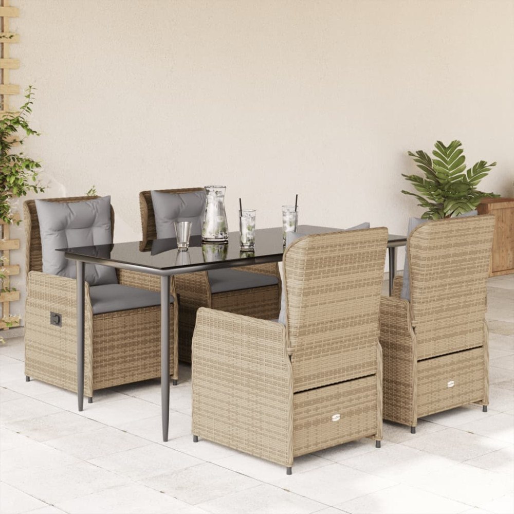 vidaXL Matgrupp för trädgården med dynor 5 delar beige konstrotting