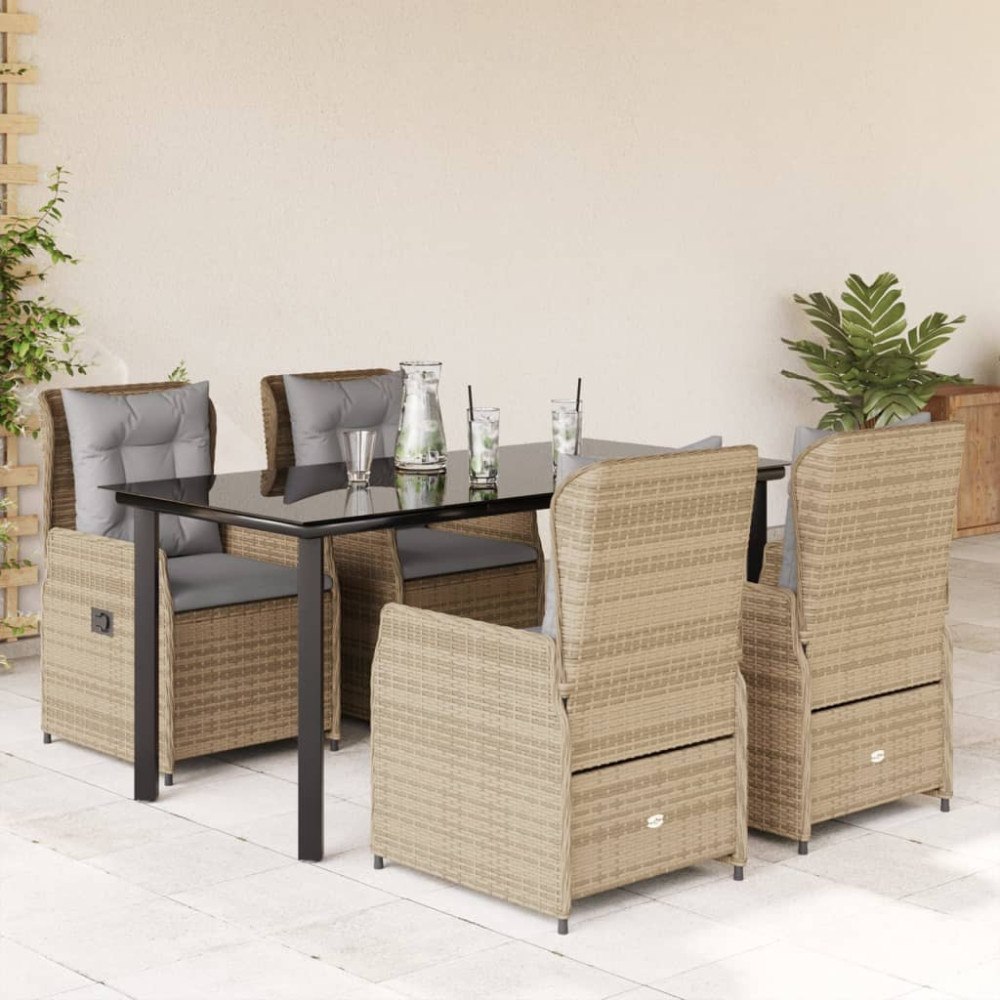 vidaXL Matgrupp för trädgården med dynor 5 delar beige konstrotting
