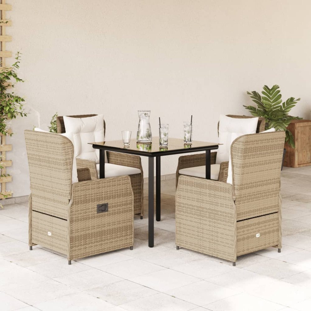vidaXL Matgrupp för trädgården med dynor 5 delar beige konstrotting