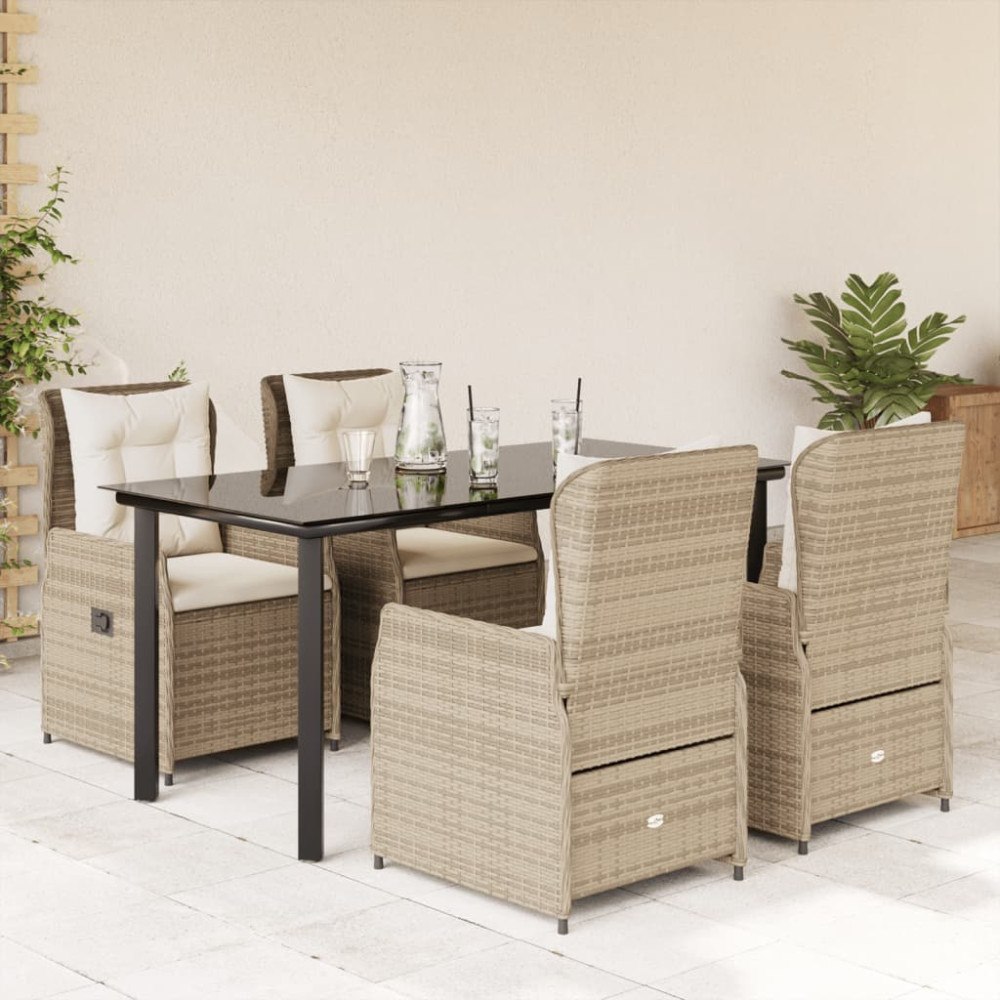 vidaXL Matgrupp för trädgården med dynor 5 delar beige konstrotting