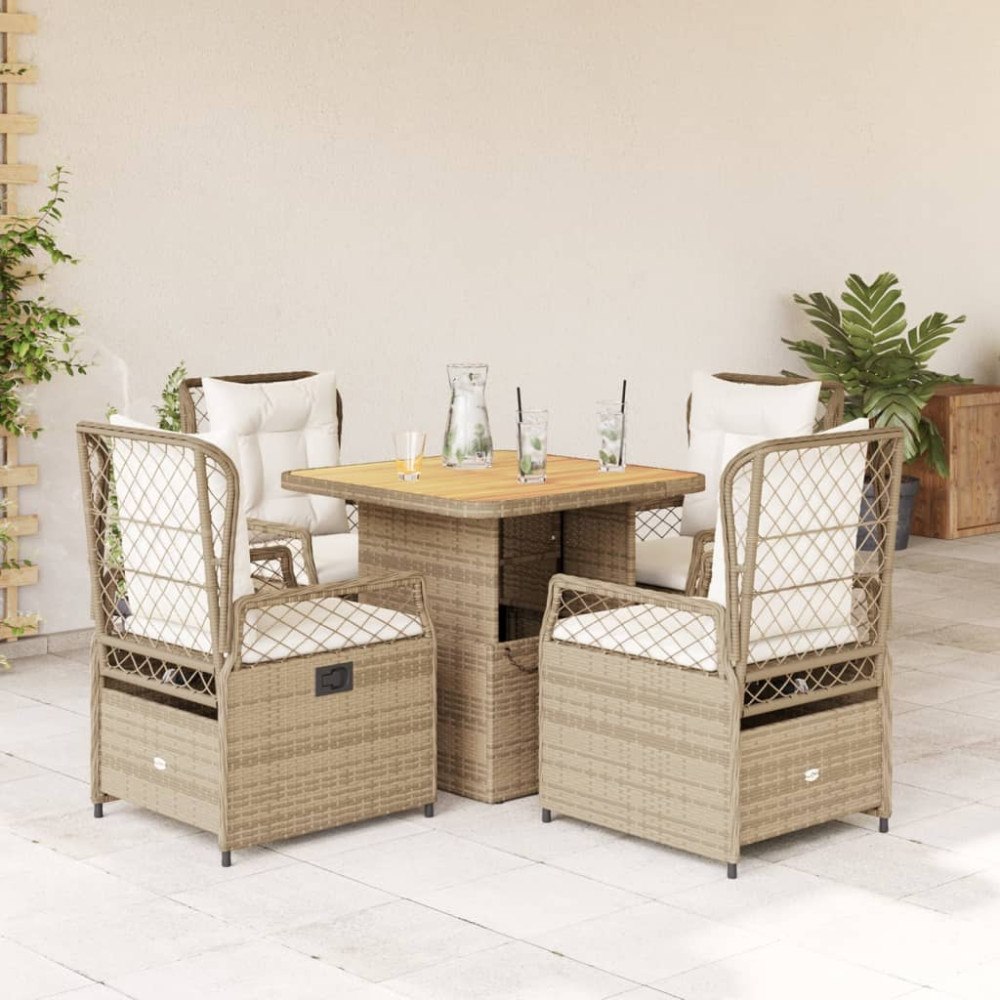 vidaXL Matgrupp för trädgården med dynor 5 delar beige konstrotting