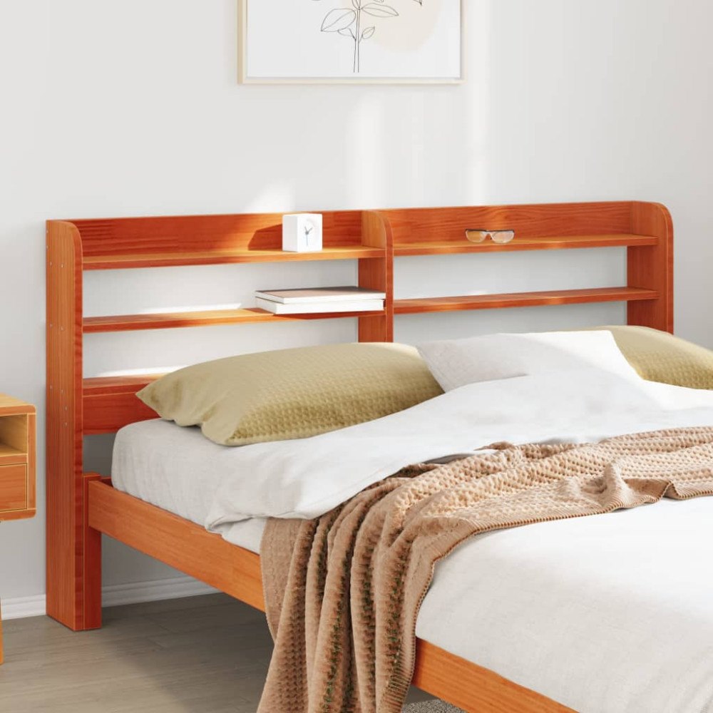 vidaXL Huvudgavel med hyllor vaxbrun 160 cm massiv furu