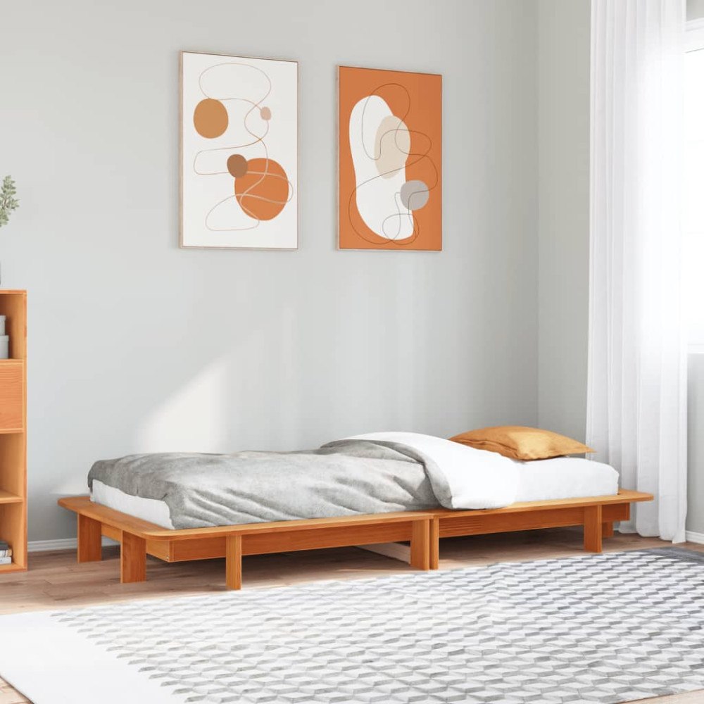 vidaXL Sängram utan madrass vaxad brun 90x190 cm massiv furu