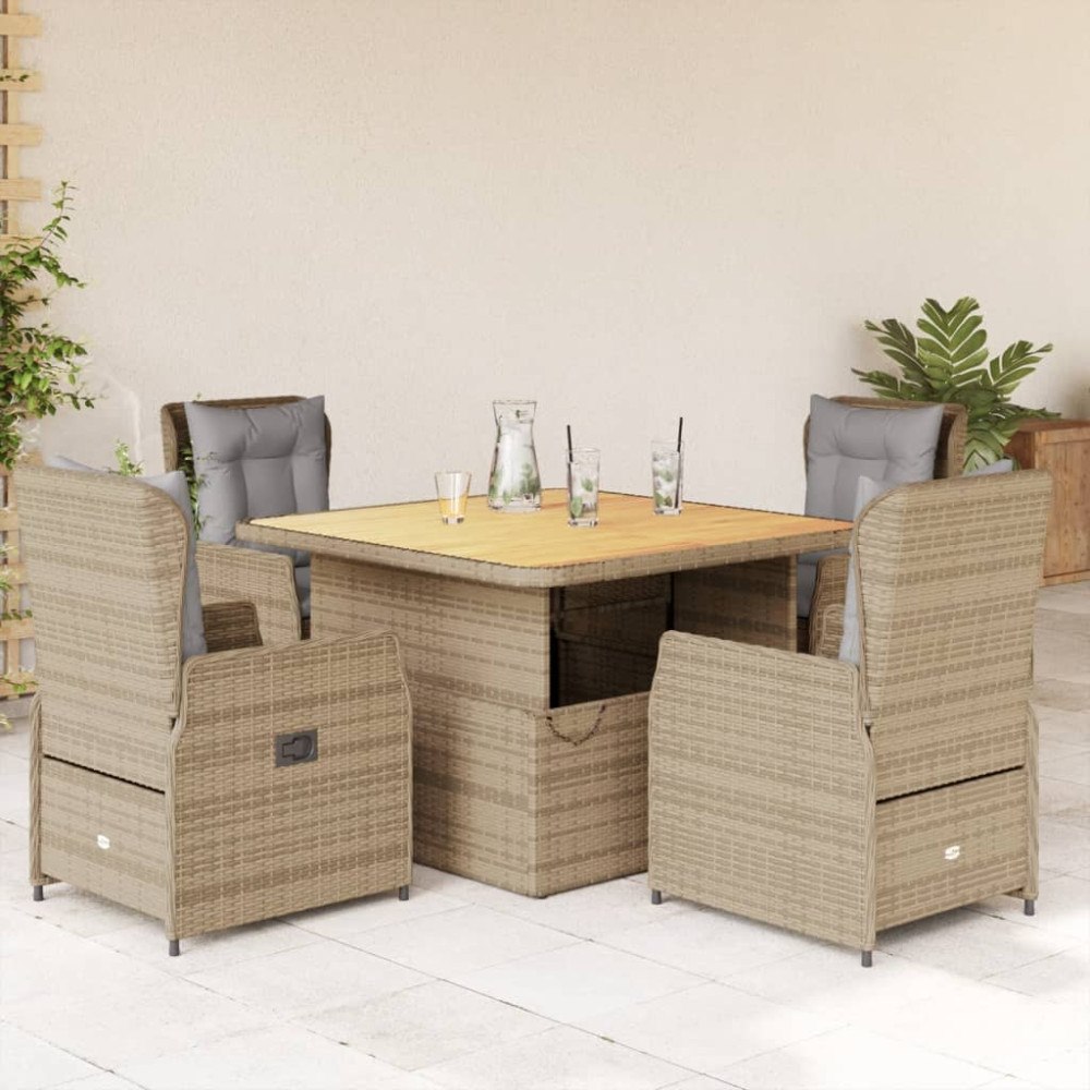 vidaXL Matgrupp för trädgården med dynor 5 delar beige konstrotting