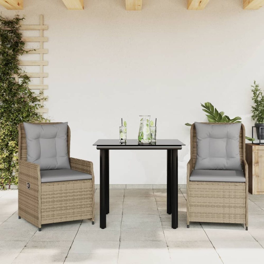 vidaXL Matgrupp för trädgården 3 delar med dynor beige konstrotting