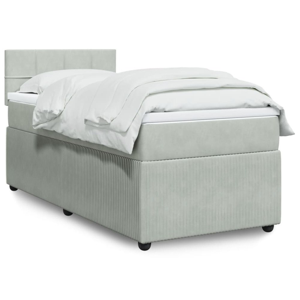 vidaXL Ramsäng med madrass ljusgrå 90x190 cm sammet