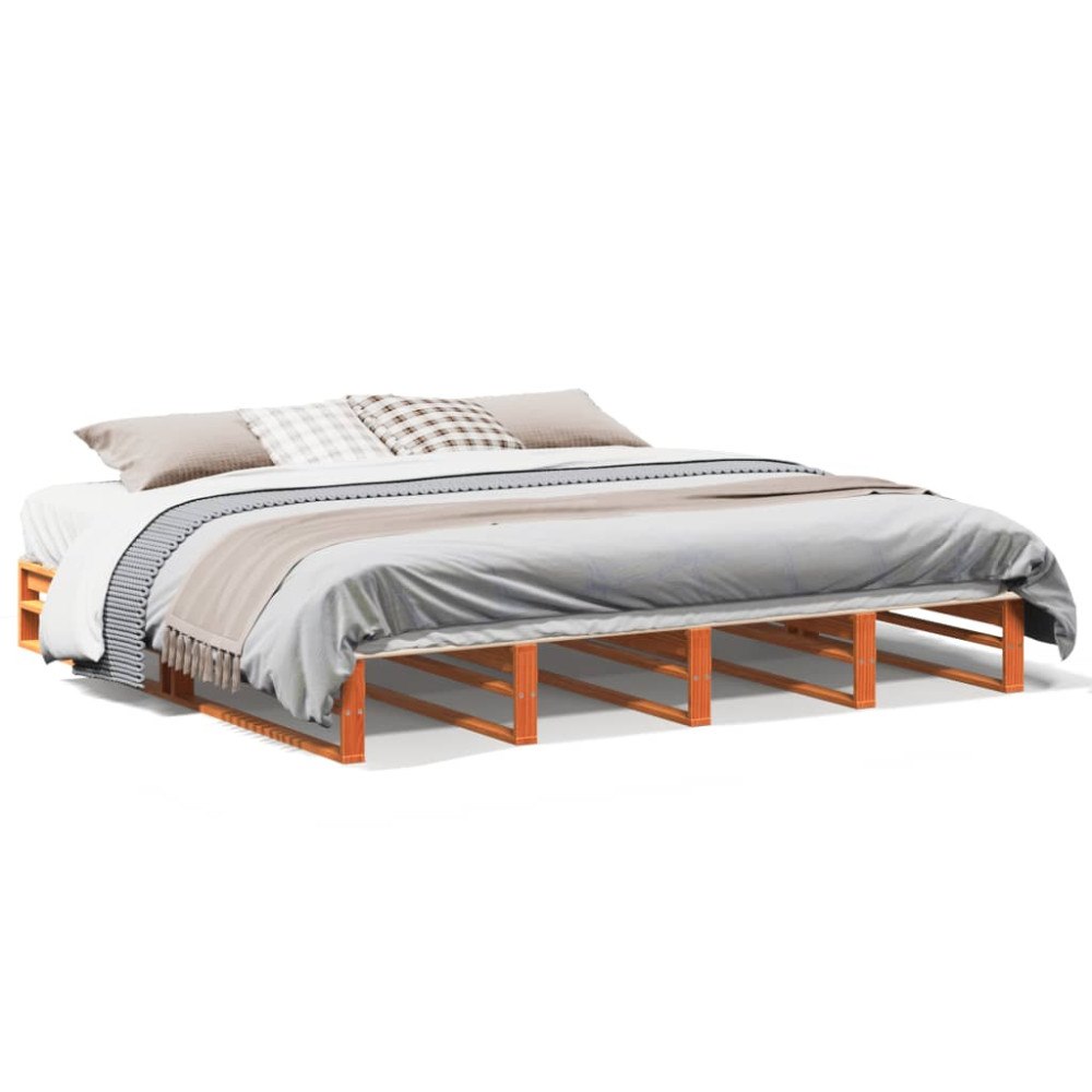 vidaXL Sängram utan madrass vaxbrun 200x200 cm massiv furu