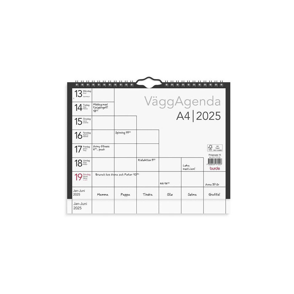 Burde Väggkalender Väggagenda A4 2025