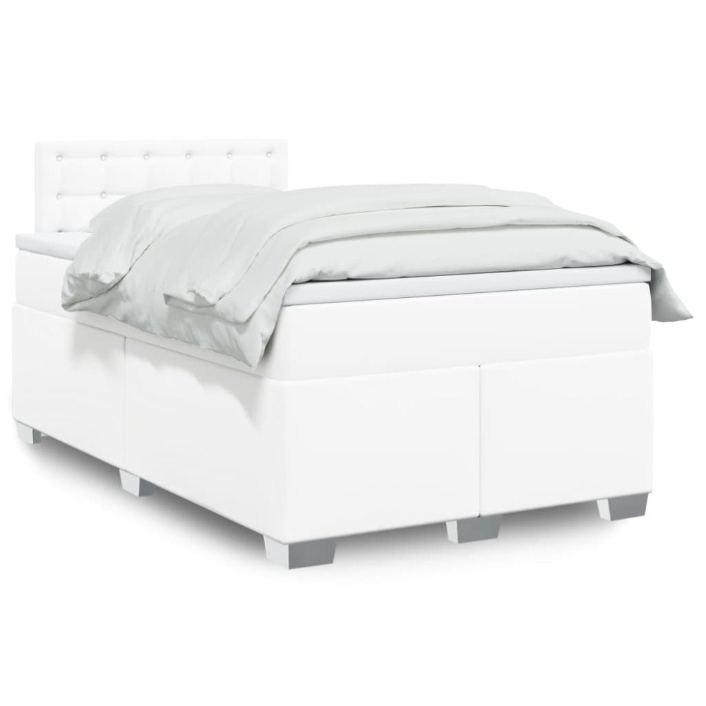 vidaXL Ramsäng med madrass vit 120x200 cm konstläder