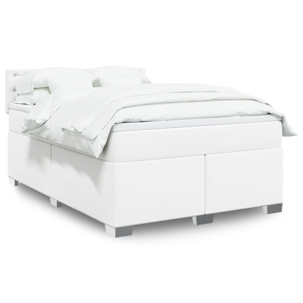 vidaXL Ramsäng med madrass vit 160x200 cm konstläder