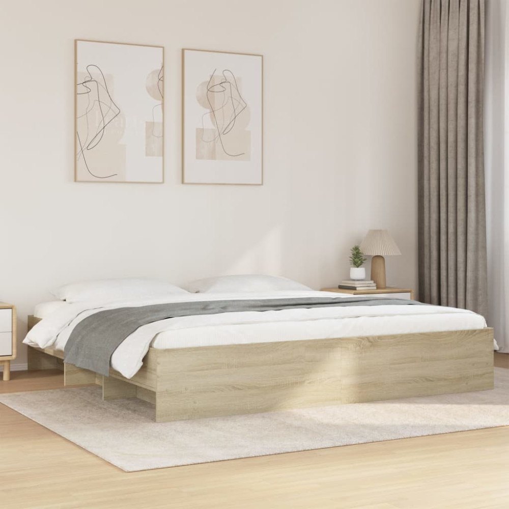 vidaXL Sängram utan madrass Sonoma ek 200x200 cm konstruerat trä