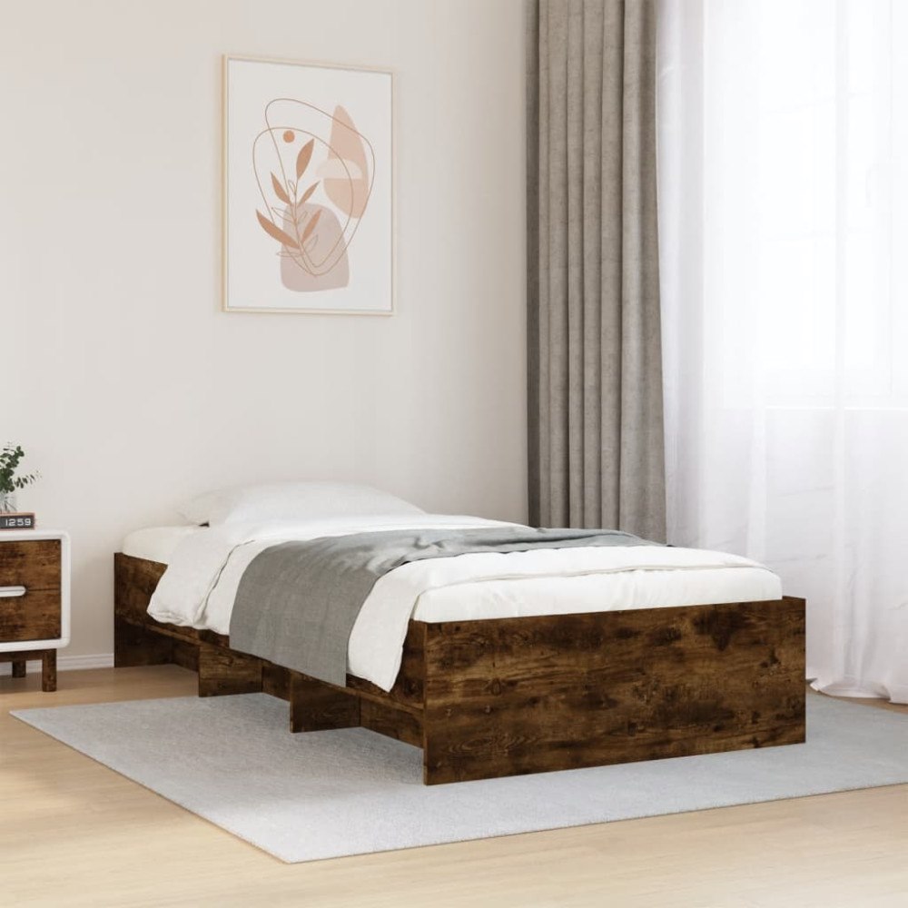 vidaXL Sängram utan madrass rökfärgad ek 100x200 cm konstruerad trä