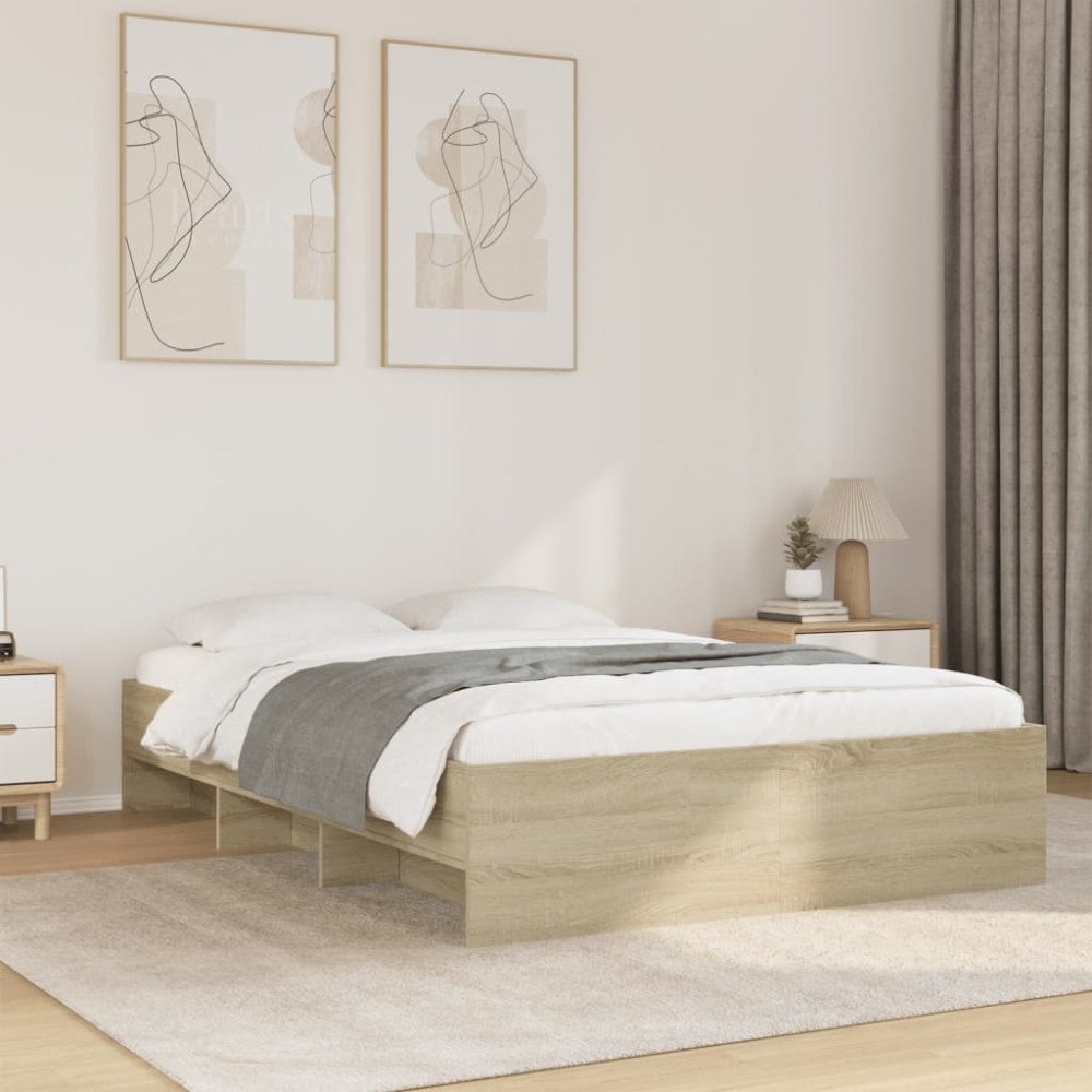 vidaXL Sängram sonoma-ek 135x190 cm konstruerat trä