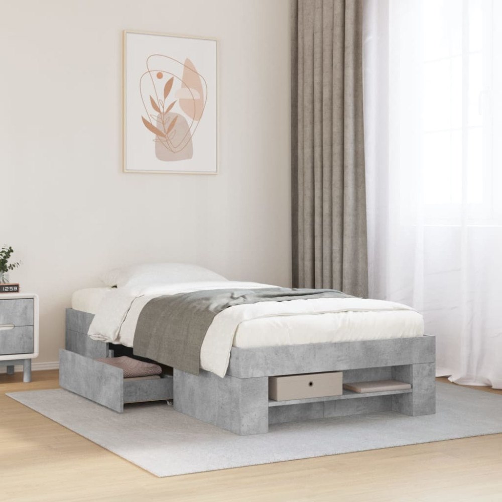vidaXL Sängram betonggrå 90x190 cm konstruerad trä