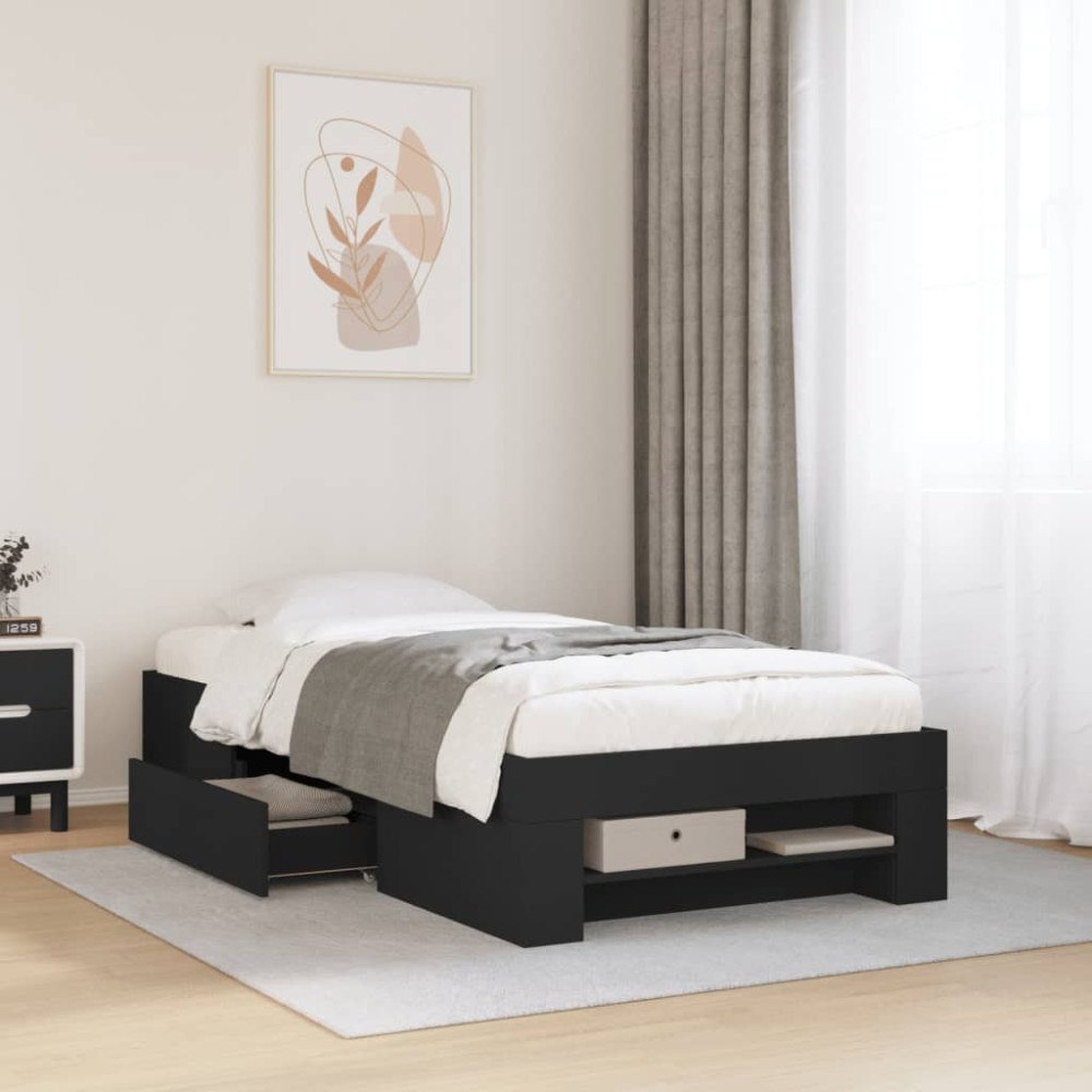 vidaXL Sängram svart 75x190 cm konstruerat trä