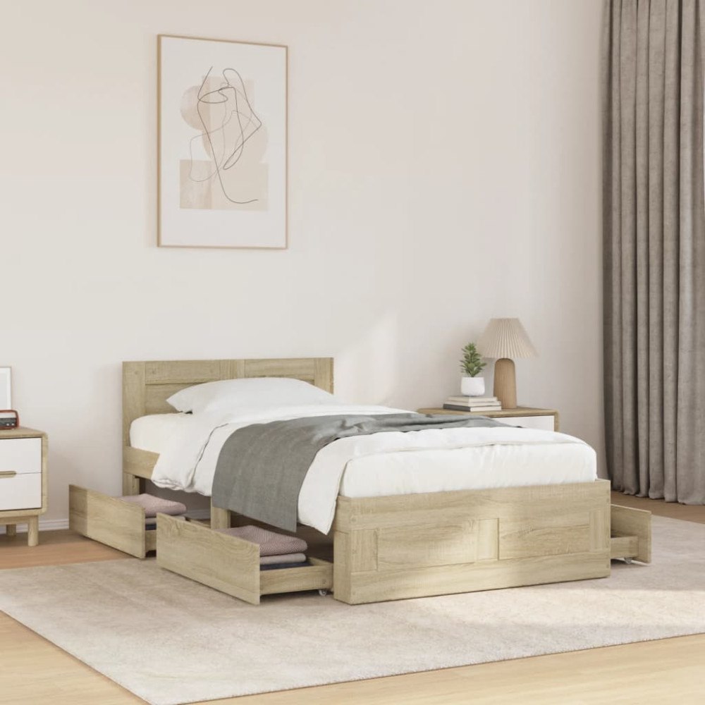 vidaXL Sängram med huvudgavel sonoma-ek 90x200 cm konstruerat trä