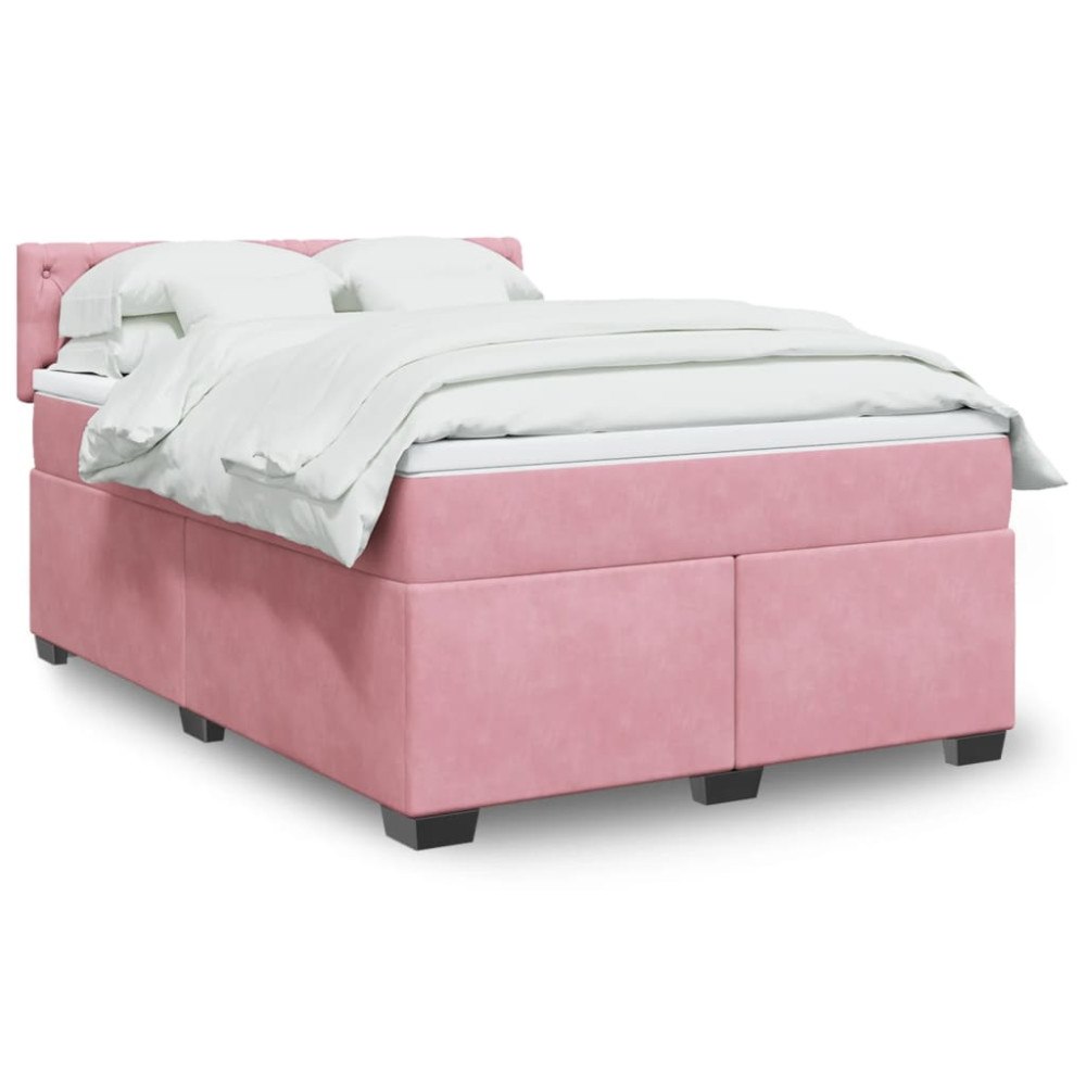 vidaXL Ramsäng med madrass rosa 160x200 cm sammet