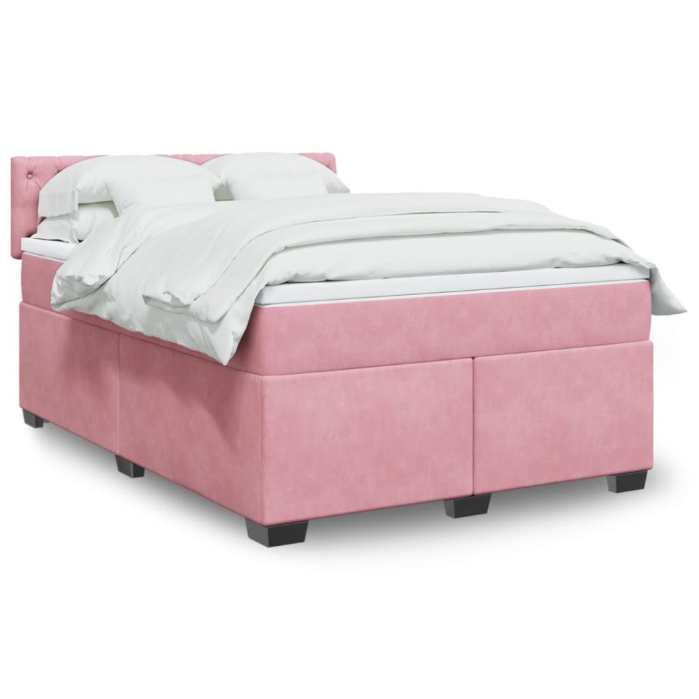 vidaXL Ramsäng med madrass rosa 160x200 cm sammet