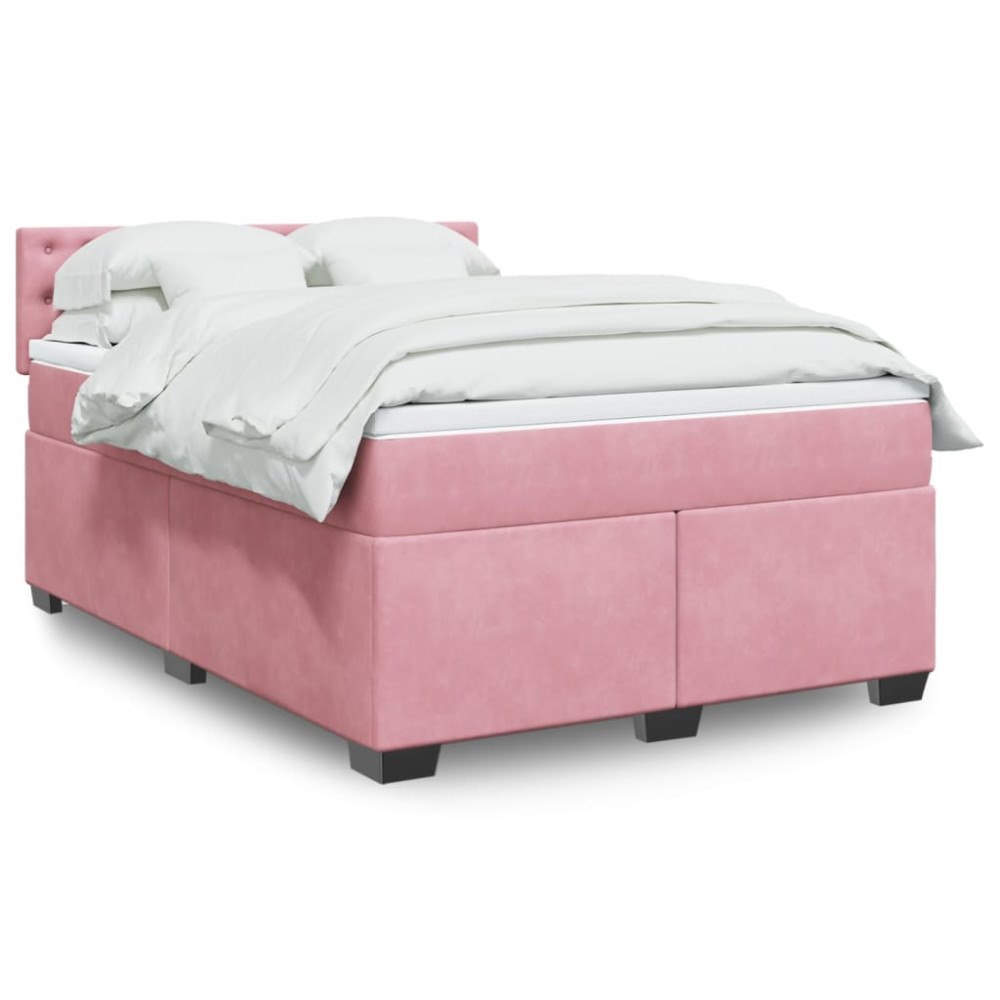 vidaXL Ramsäng med madrass rosa 140x200 cm sammet