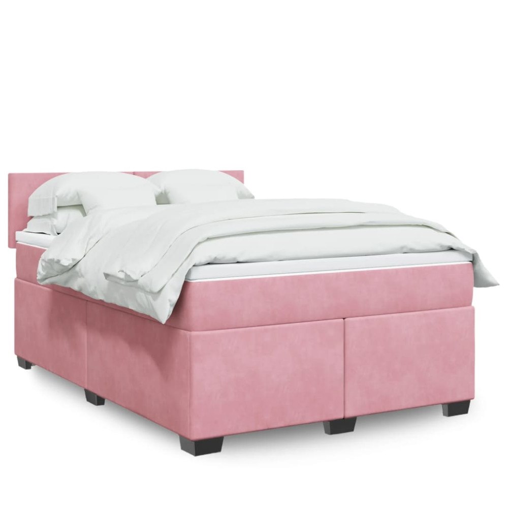vidaXL Ramsäng med madrass rosa 140x200 cm sammet