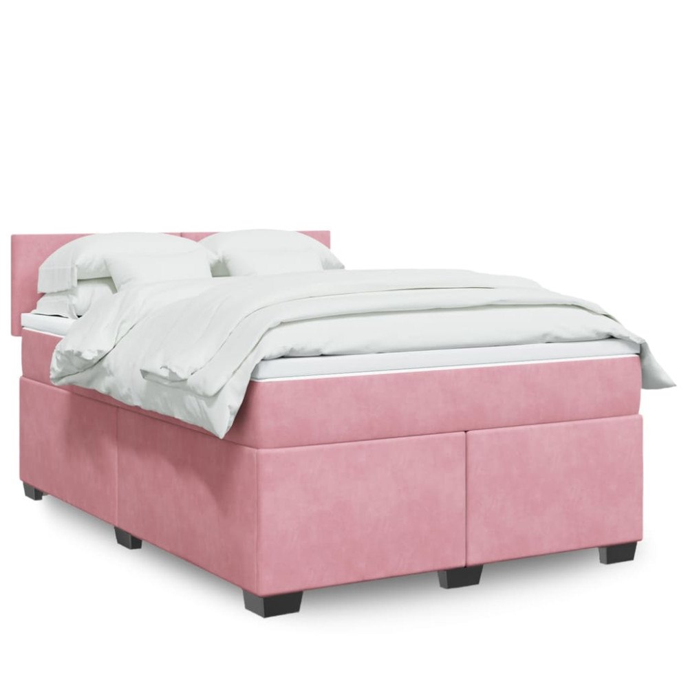 vidaXL Ramsäng med madrass mörk rosa 140x200 cm sammet