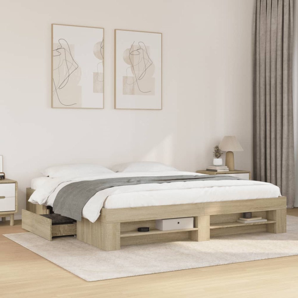 vidaXL Sängram utan madrass Sonoma ek 180x200cm konstruerat trä